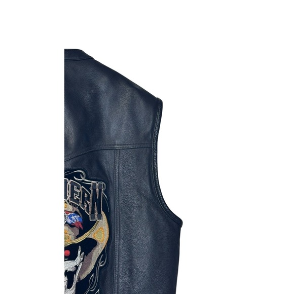 First Classics Mens Vest Vintage Genuine Leather Motorcycle Logo Black Large - Picture 8 of 10
